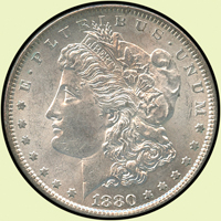 美國(AMERICA)1880年無記摩根1元銀幣,銀光亮,UNC(Page 41)