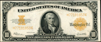 美國(AMERICA)1922年財政部司庫-麥可·希勒加像10元(19.1*8cm)金幣券,單H字軌,中折,85新(Page 90)