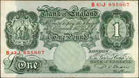 英國​(Britain)1949-1955年1英磅,P.S.Beale簽,中折,80新(Page 91)