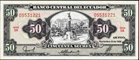 厄瓜多(Ecuador)1988-1992年5元.10元.20元.50元.100元,共5枚,全新